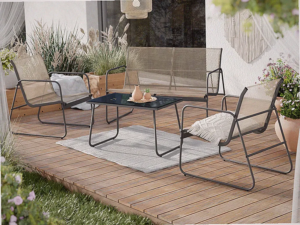 Gartenmöbel Gotiro mit 2 Sessel Sofa und Tisch Sitzgruppe Garten Terrase M24