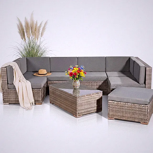 Gartenmöbel Lounge Rattanmöbel XXL Gartenset Polyrattan Sitzgruppe Grau Sofa