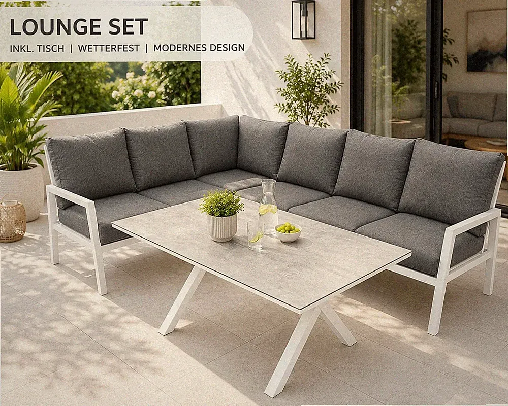 Gartenmöbel Lounge Set Aluminium pulverbeschichtet Sitzgruppe Outdoor weiß