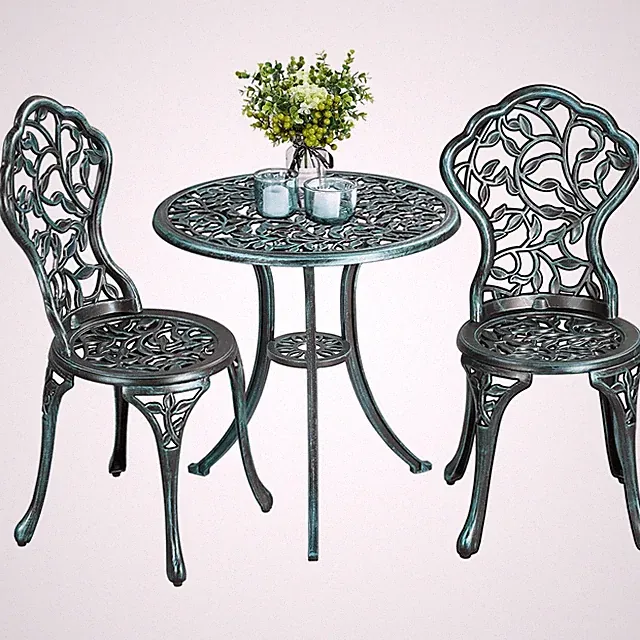 Gartenmöbel-Set 2 Stühlen & 1 Tisch Bistroset aus Metall Sitzgruppe Wetterfest