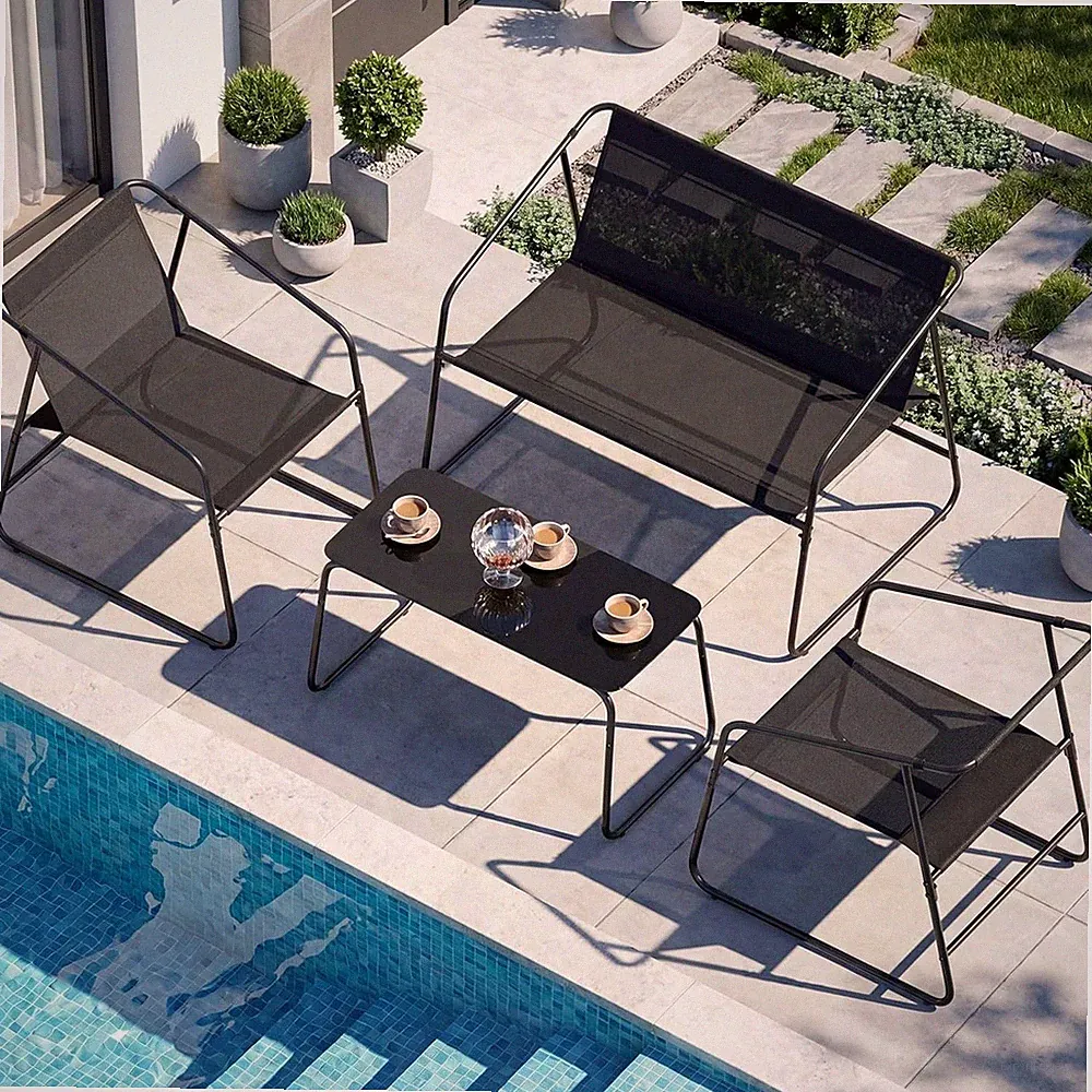 Gartenmöbel Set 4 Personen Balkonmöbel-set mit 1er Gartenbank 2 Sessel & tisch