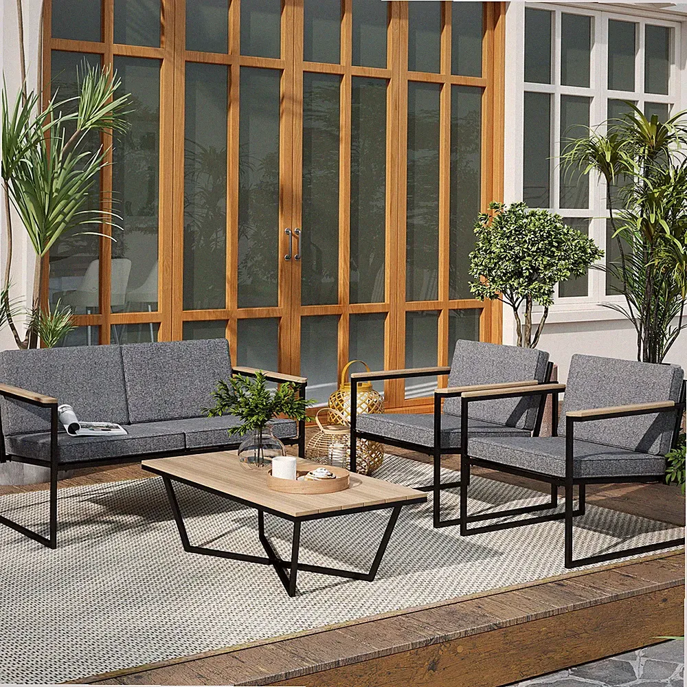 Gartenmöbel Set 4 Personen wetterfest Balkonmöbel-Set mit 2er Sofa, Refurbished