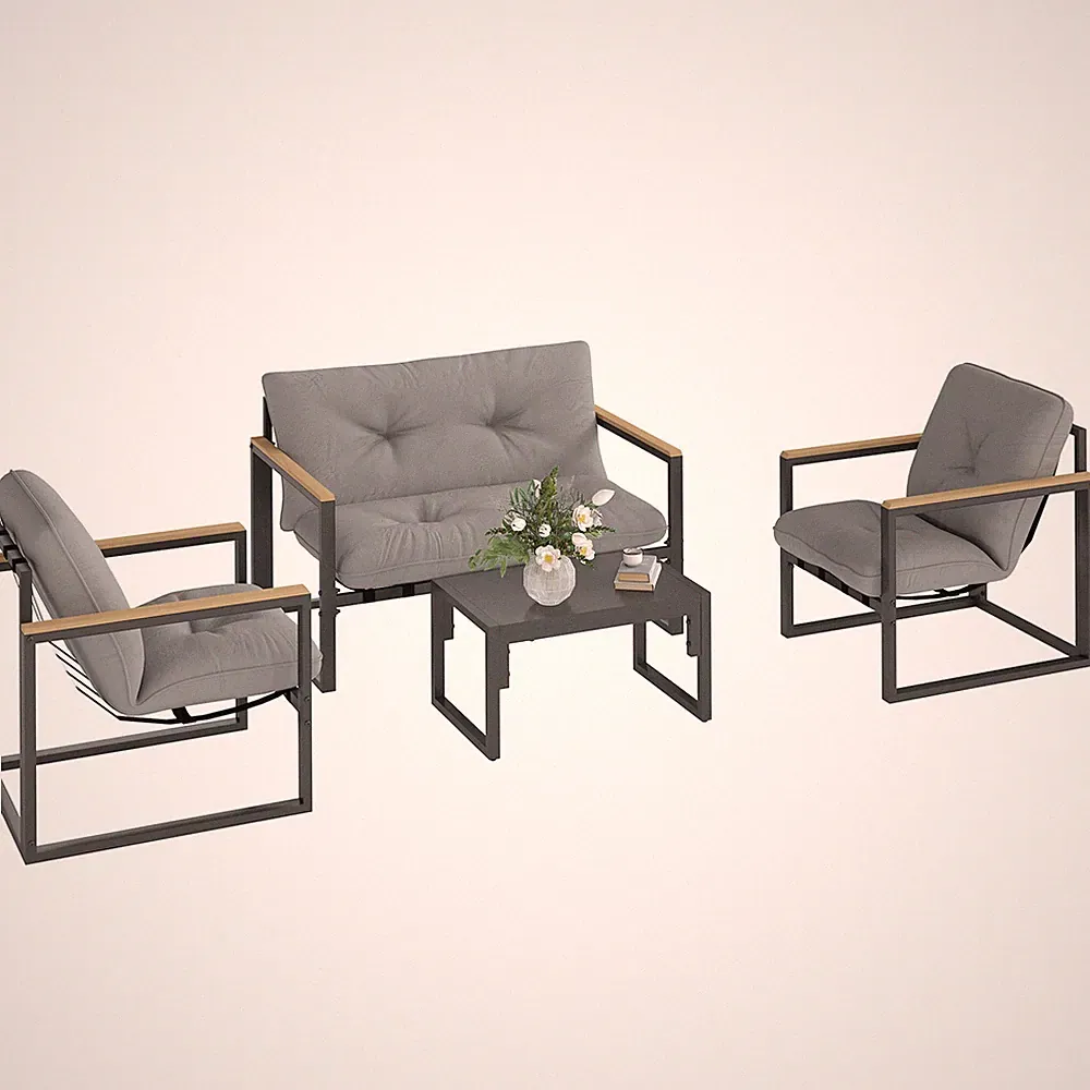 Gartenmöbel Set 4 Personen wetterfest Balkonmöbel-Set mit 2er Sofa, Sessel