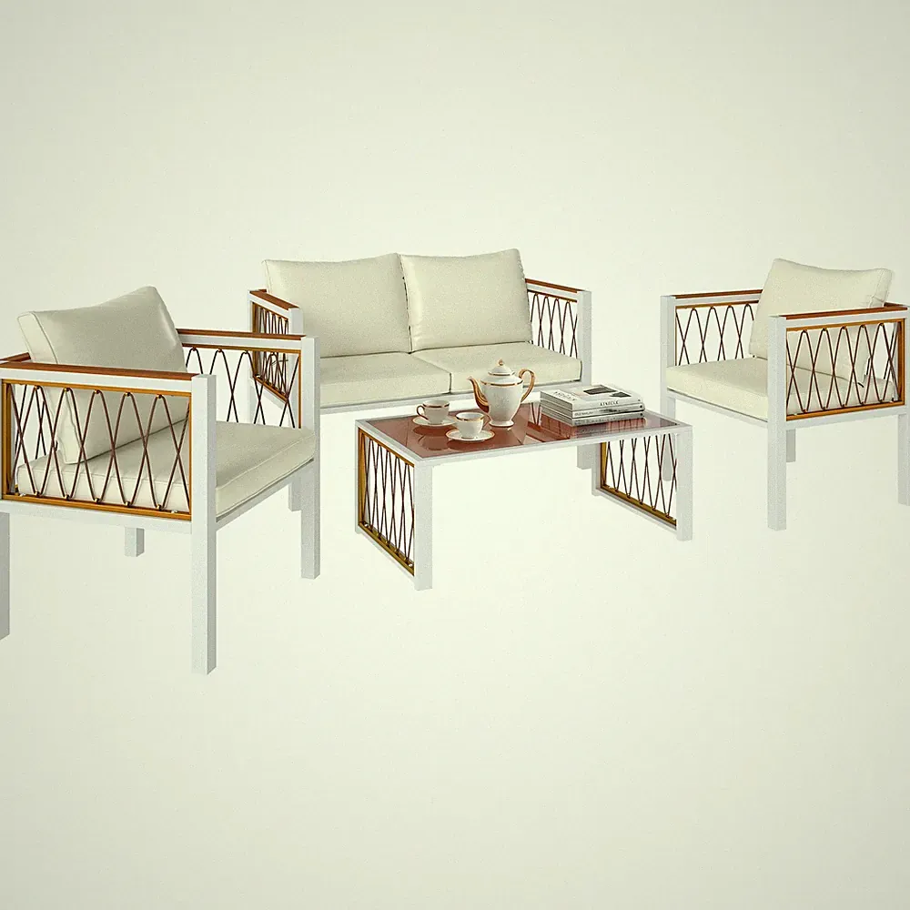 Gartenmöbel Set 4-teilig Polyrattan Lounge-Set mit Zweisitzer 2 Sessel Glastisch