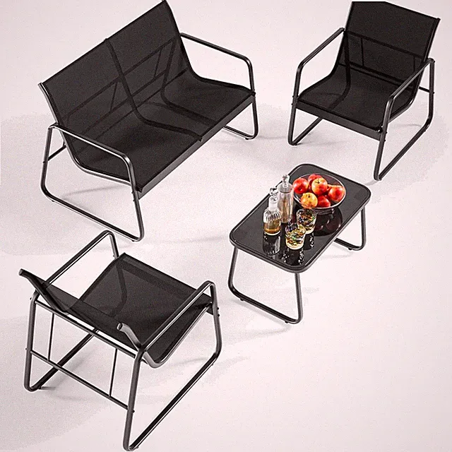 Gartenmöbel Set 4-tlg. Metall Textilene Glastisch Sessel schwarz Terrasse