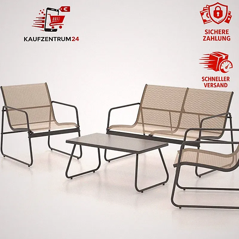 Gartenmöbel Set 4-TLG Textilene Balkonmöbel mit Tisch Sofa 2 Stühlen Braun Außen