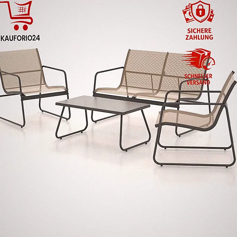 Gartenmöbel Set 4-TLG Textilene Balkonmöbel Tisch Sofa 2 Stühle Braun Außen