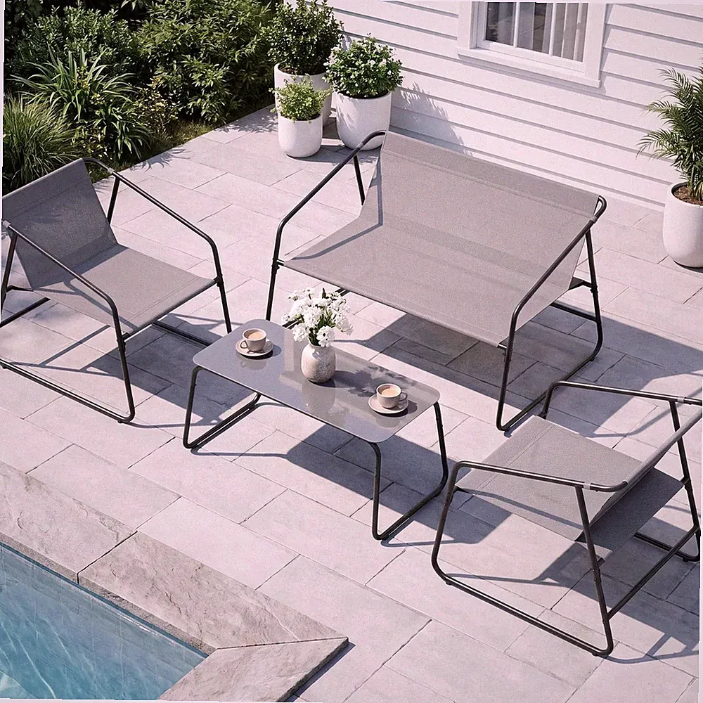 Gartenmöbel Set 4TLG Textilene Balkonmöbel mit 2er Gartenbank 2 Stühlen &tisch