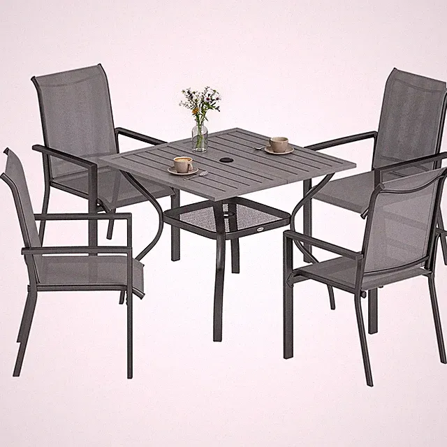 Gartenmöbel Set 5-teilig für Terrasse Esstisch Stapelstühle stabil Holzoptik