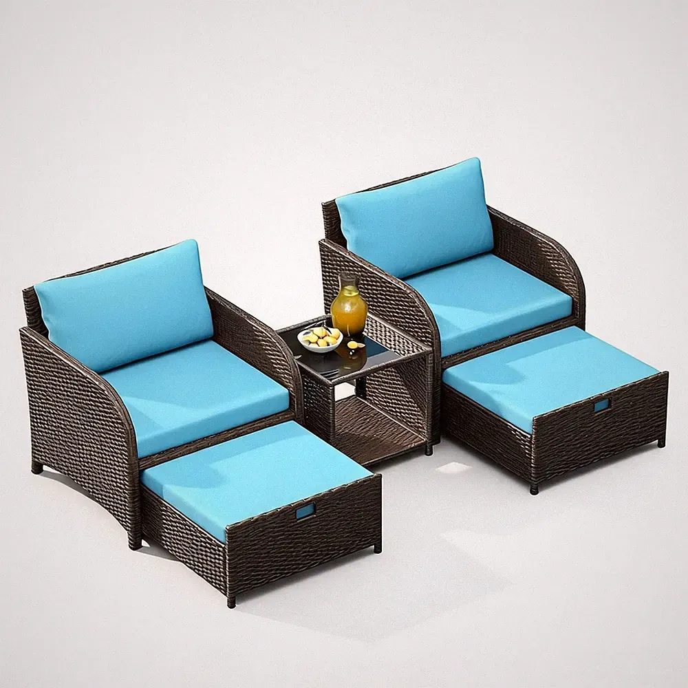 Gartenmöbel Set 5-teilig Poly Rattan Lounge Sessel Hocker Wetterfest Outdoor