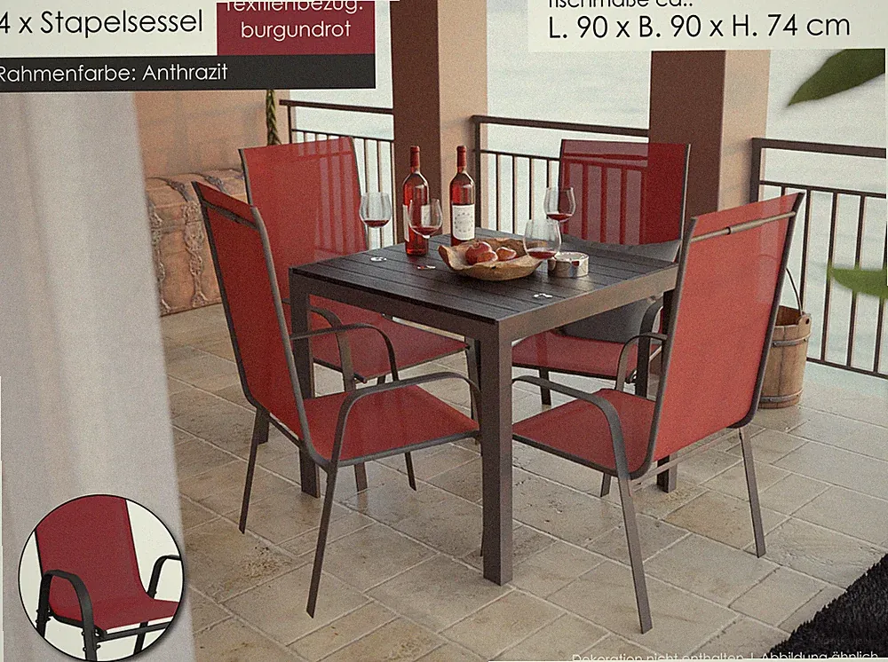 Gartenmöbel Set 5-tlg. Alu Tisch 4x Stapelsessel Essgruppe Gartenset Sitzgruppe