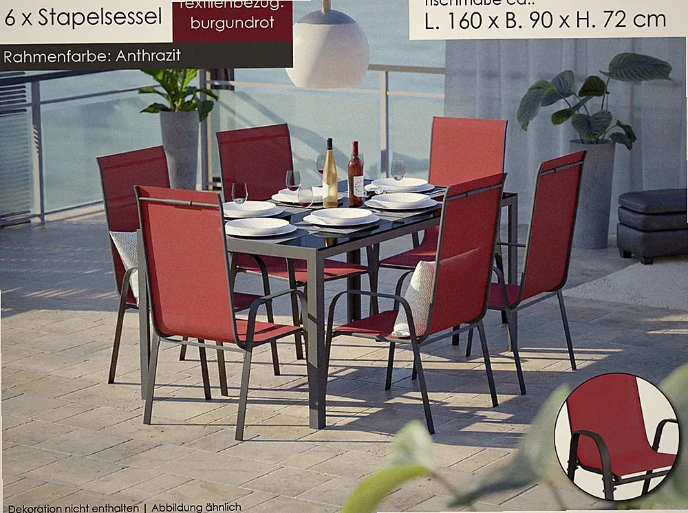 Gartenmöbel Set 7-tlg. Tisch 6x Stapelstuhl Essgruppe Garten Sitzgruppe Farbwahl