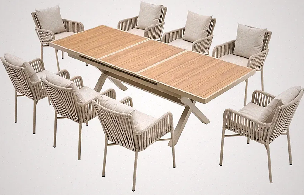 Gartenmöbel Set 8 Personen wetterfest Gartenset , Sessel, Kissen, Tisch