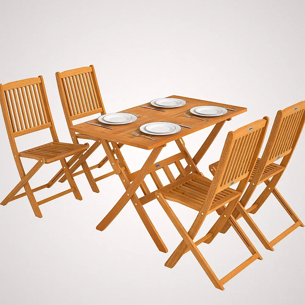 Gartenmöbel Set Akazienholz Sitzgruppe 5-tlg. Klappbar Tisch mit 4 Klappstühlen