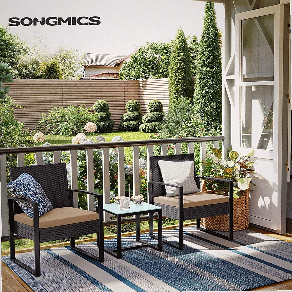 Gartenmöbel-Set aus PE-Polyrattan 3er Set Beistelltisch und 2 Stühle GGF010M05