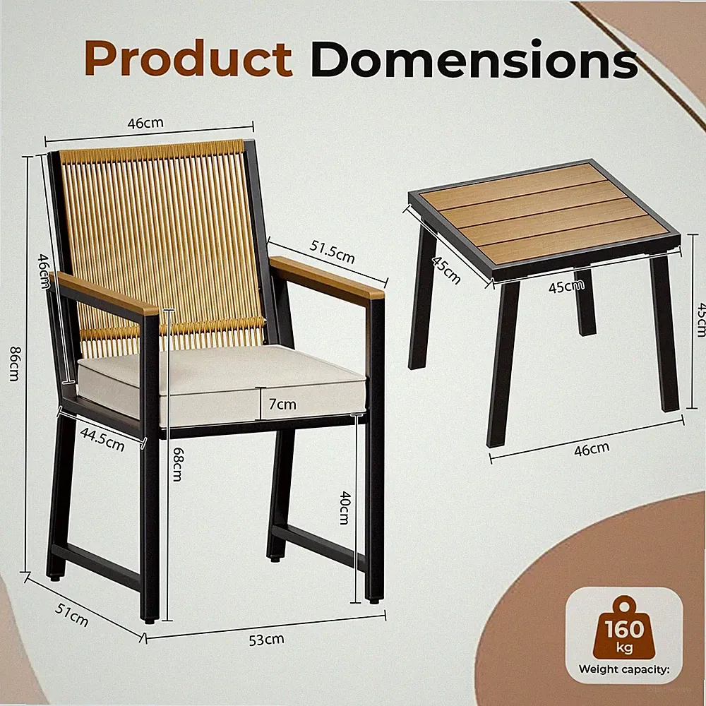 Gartenmöbel-Set aus Rattan 2 Gartenstuhl Rattan mit Tisch WPC Gartenmöbelgruppe