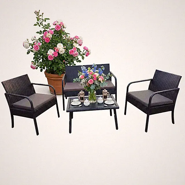 Gartenmöbel Set Außenmöbel Gartenbank Outdoor Möbel Sitzecke Rattanstuhl 4-tlg.