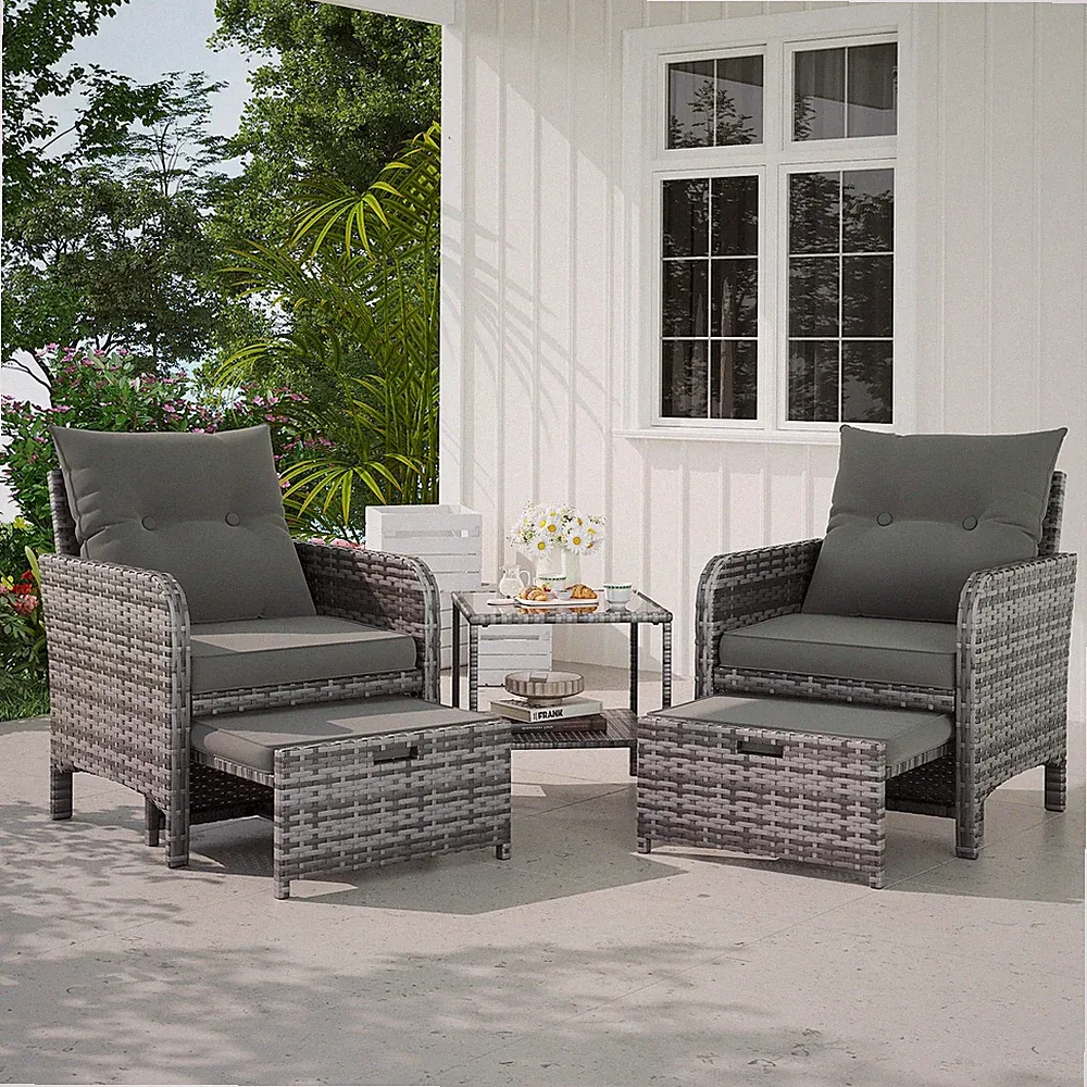 Gartenmöbel Set Balkonmöbel Rattan wetterfest Sessel Hocker Kaffeetisch 5-tlg