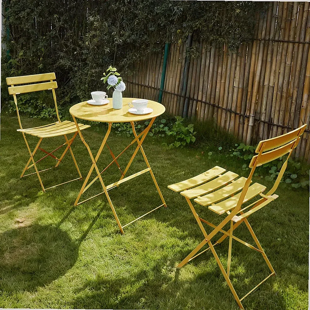 Gartenmöbel Set Balkonmöbel Set wetterfest Klapptisch Stühle Gelb