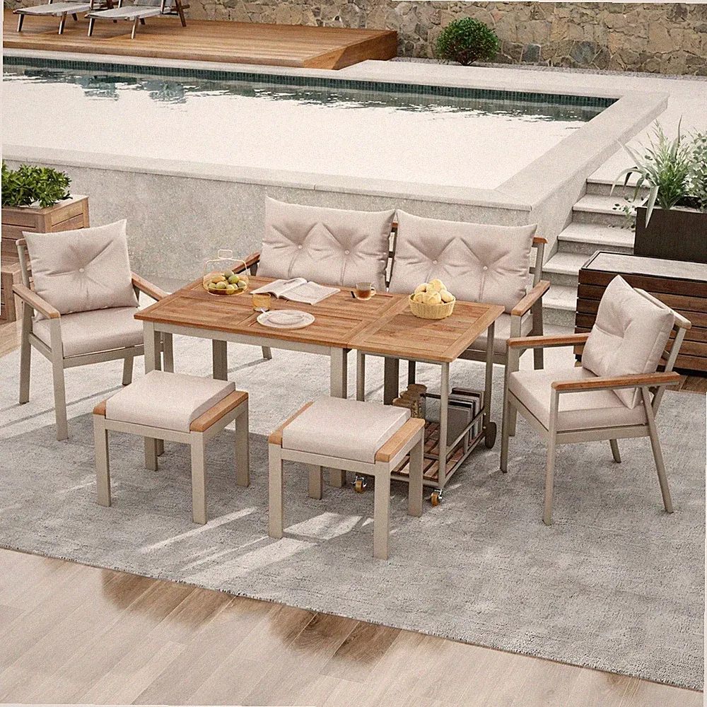 Gartenmöbel Set Essgruppe Lounge 6 Stühle mit Tisch Esswagen Sitzgruppe Wetterfe