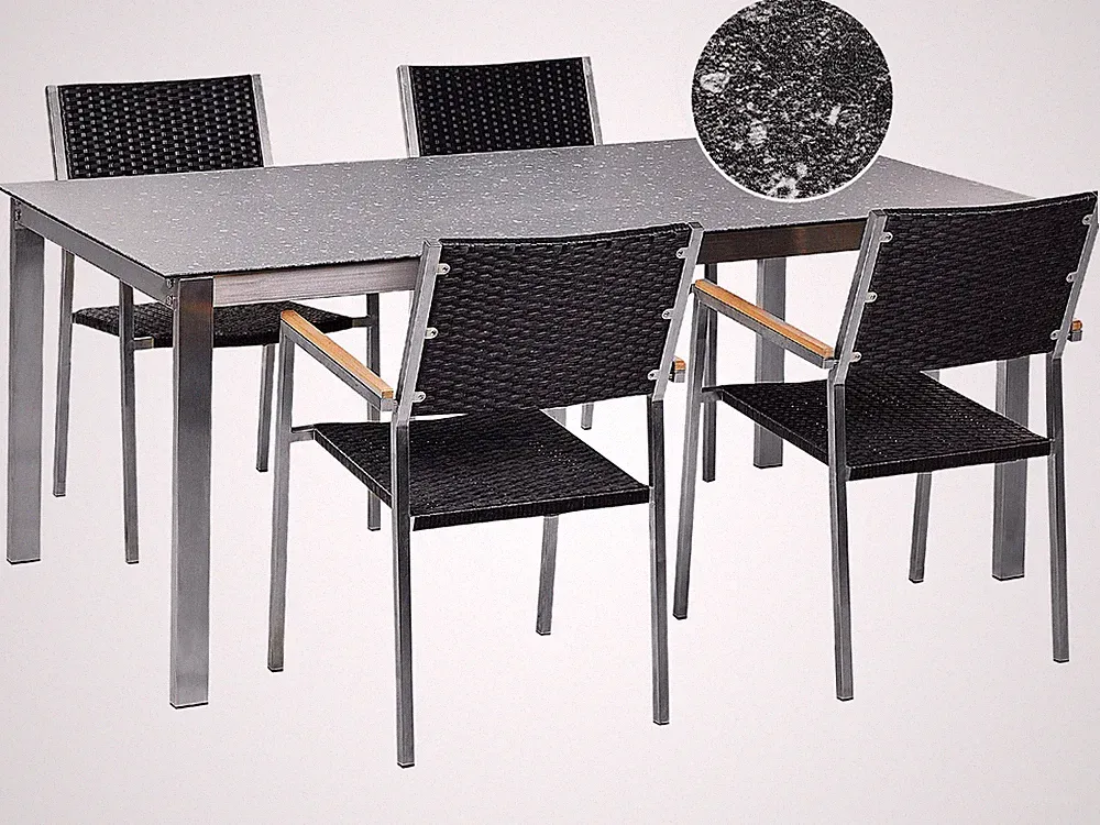 Gartenmöbel Set Esstisch 180x90cm mit 4 Stühlen Rattan schwarz Cosoleto/Grosseto