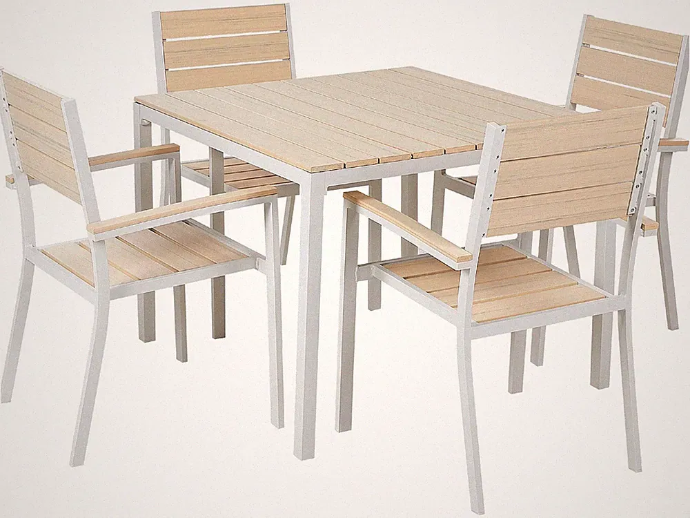 Gartenmöbel Set für 4 Personen Aluminium weiß Kunstholz beige modern Prato