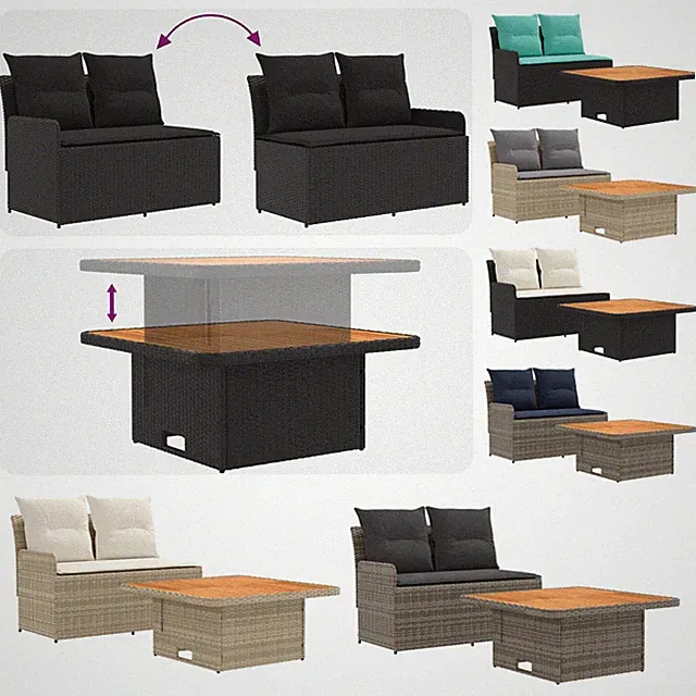 Gartenmöbel-Set Garten Armlehnen Sofa mit Liftup-Tisch PE-Rattan Zweisitzer-Sofa