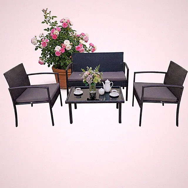 Gartenmöbel Set Gartengarnitur Balkon Sitzbank Gartenlounge Geflecht Balkonset