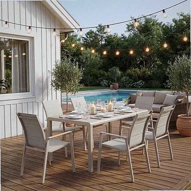 Gartenmöbel Set Gartentisch 160 x 90 cm mit 6 Stühlen Aluminiumgestell Beige