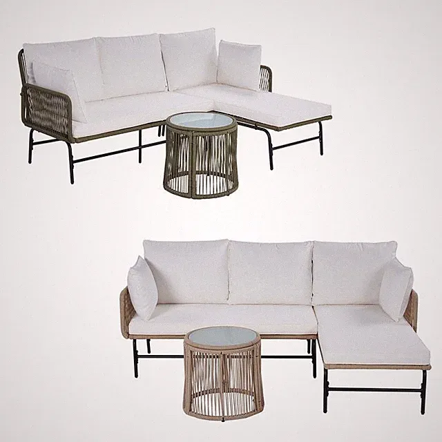 Gartenmöbel Set Lounge Rope Sitzgruppe Seil-Optik Gartenbank Ottomane Tisch Bank