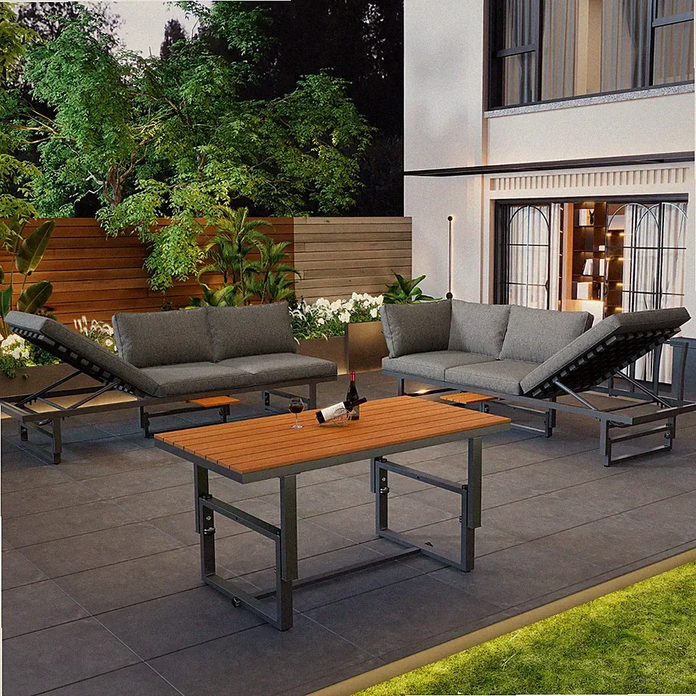 Gartenmöbel Set Metall Sitzgruppe Lounge mit Liegefunktion wetterfest Essgruppe