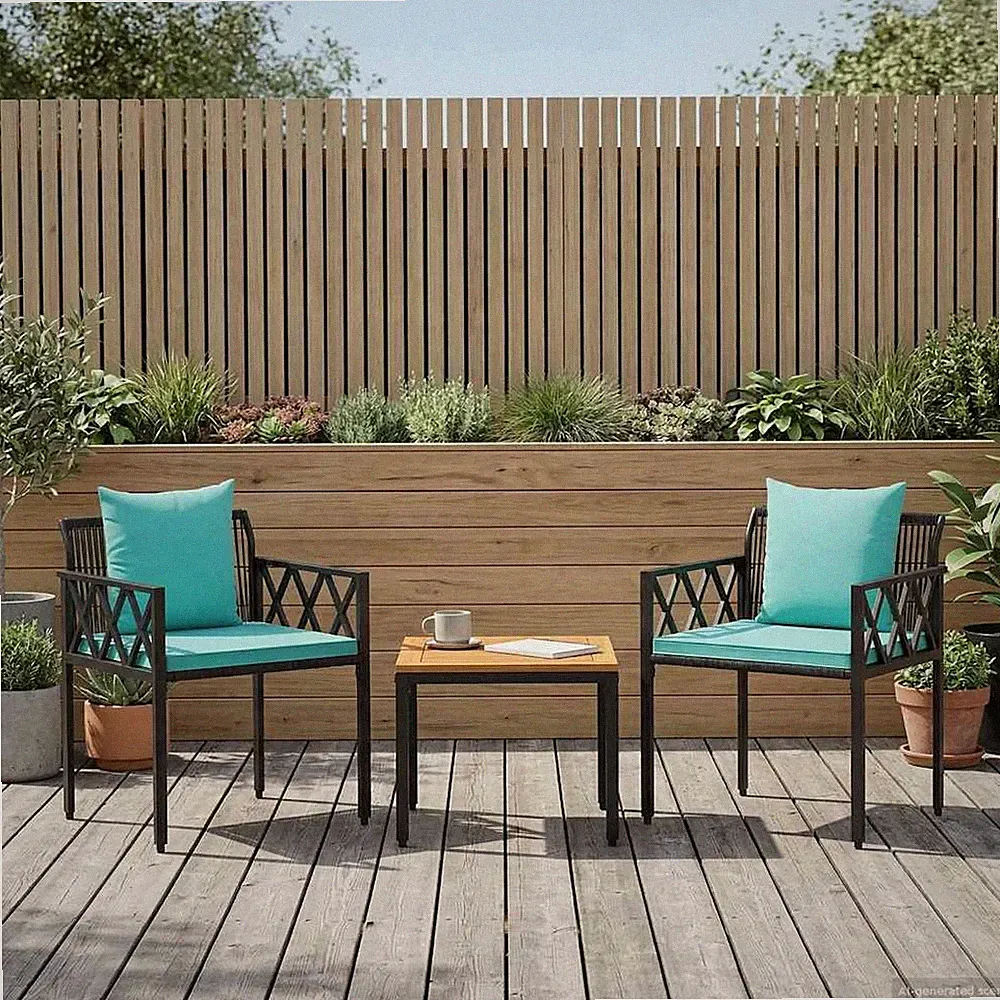 Gartenmöbel-Set mit Kissen Poly-Rattan Tisch aus Akazienholz Abnehmbare vidaXL