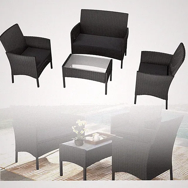 Gartenmöbel Set Polyrattan Sitzgruppe Lounge 2-er Sofa Tisch Anthrazit Schwarz
