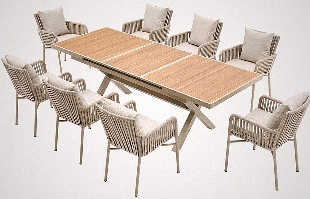 Gartenmöbel Set 8 Personen wetterfest Gartenset , Sessel, Kissen, Tisch