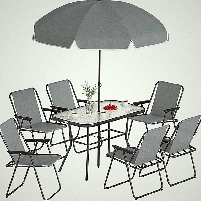 Gartenmöbel Set Sitzgruppe 119 x 68cm Glastisch mit 6 Klappstühlen Refurbished