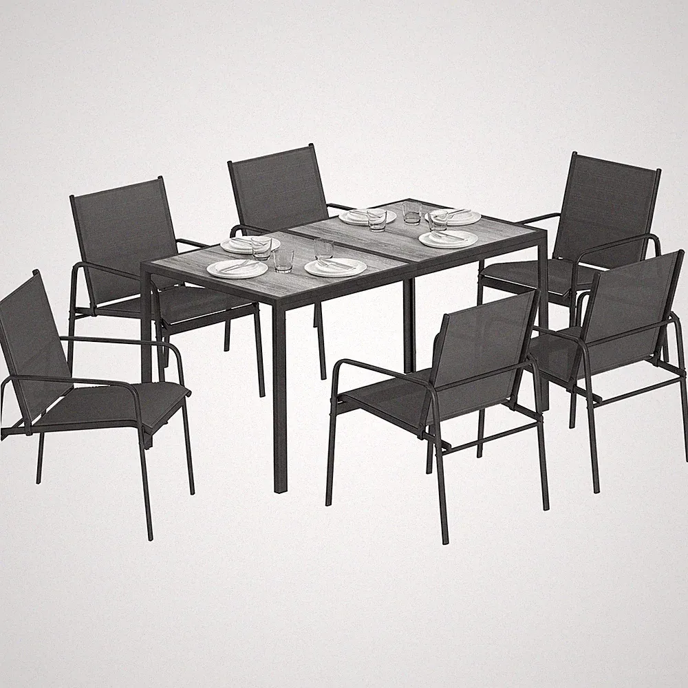 Gartenmöbel Set Sitzgruppe 150 x 80cm Tisch mit 6 Atmungsaktiven Stühlen