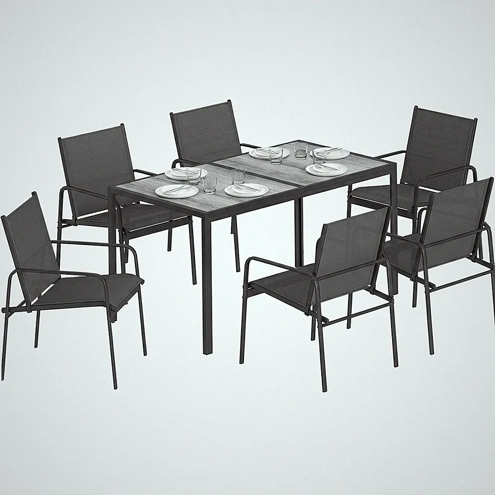 Gartenmöbel Set Sitzgruppe 150 x 80cm Tisch mit 6 Atmungsaktiven Stühlen