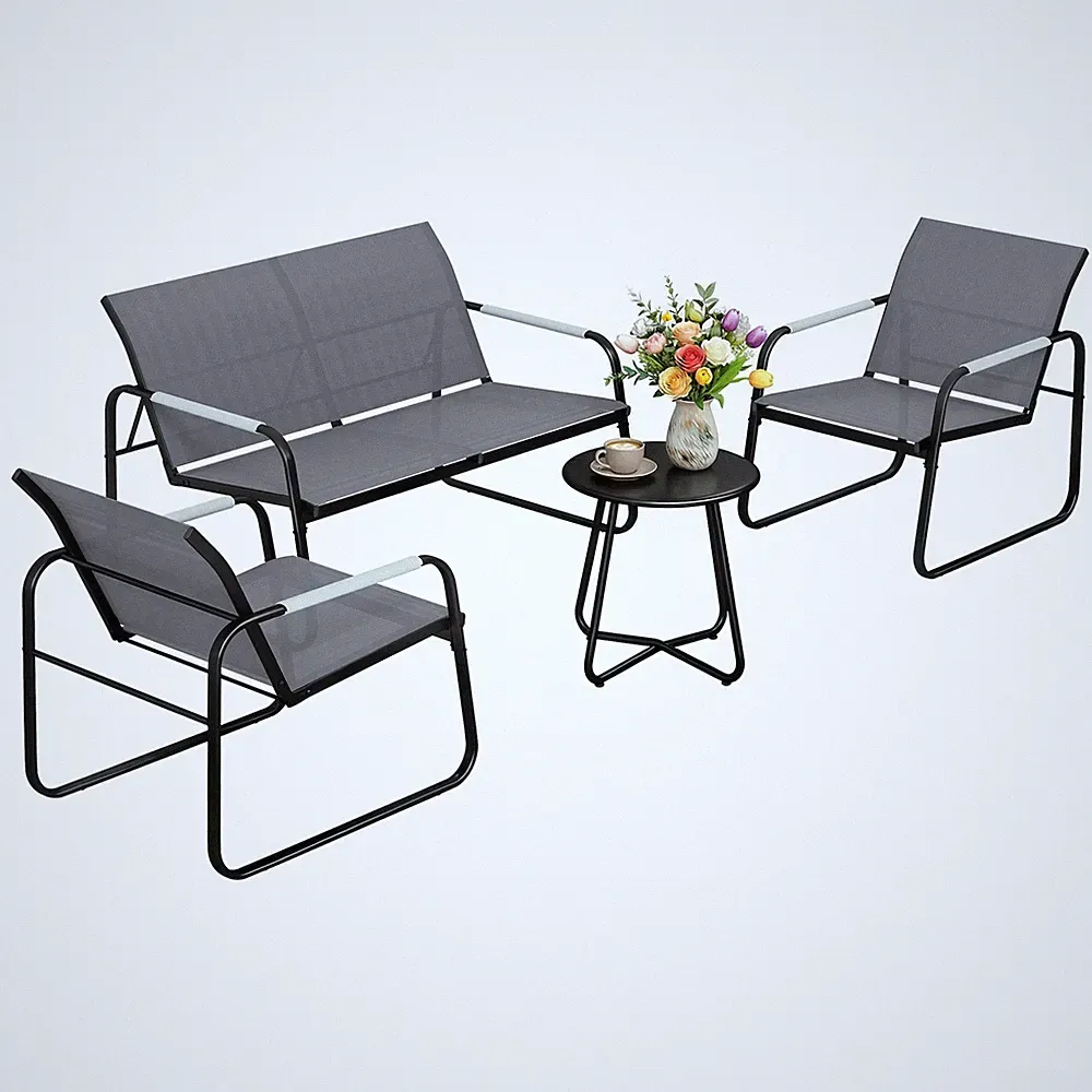 Gartenmöbel Set Sitzgruppe für 4 Personen Atmungsaktiv Gartenlounge mit 2er Sofa