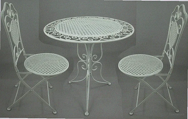 Gartenmöbel Set Sitzgruppe rustikal weiß Antikstil Eisen 1Tisch 2 Stühle Balkon