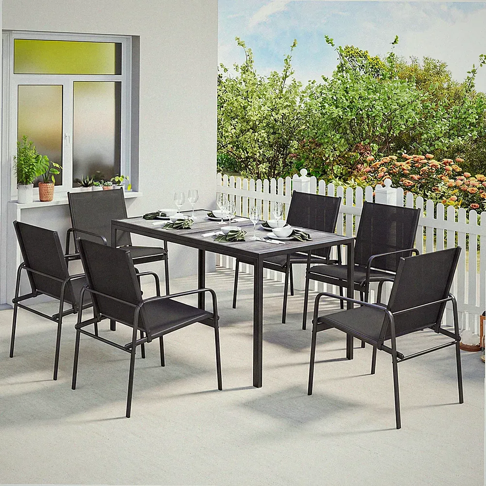 Gartenmöbel Set SitzgruppeTisch mit 6 Atmungsaktiven Stühlen Refurbished