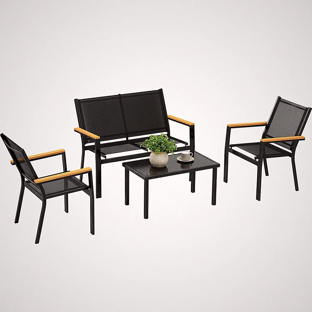 Gartenmöbel Set Stahl Sitzgruppe für 4 Personen mit 2er Sofa Stuhl Beistelltisch