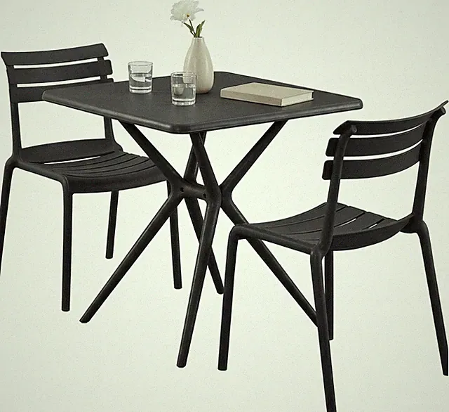Gartenmöbel-Set Vela mit 2 Stapelstühlen und quadratischen Esstisch 72x72 cm