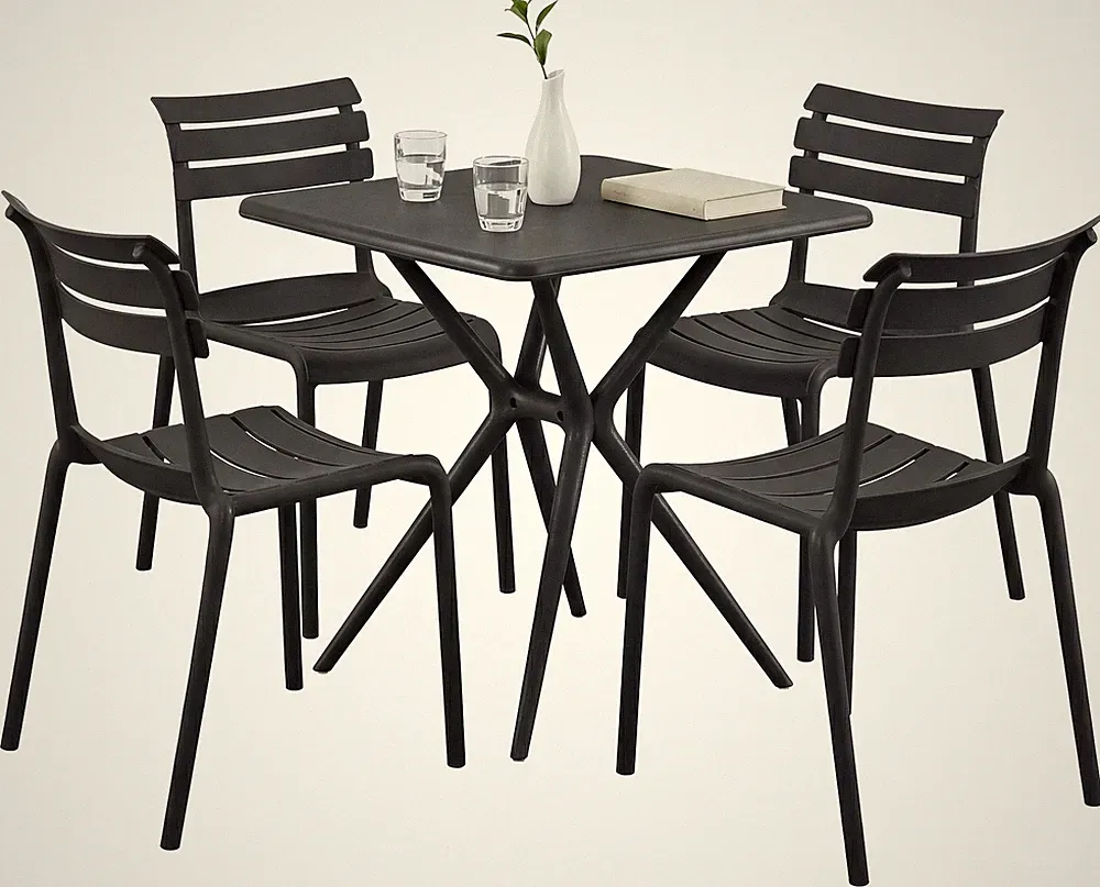 Gartenmöbel-Set Vela mit 4 Stapelstühlen und quadratischen Esstisch 72x72 cm