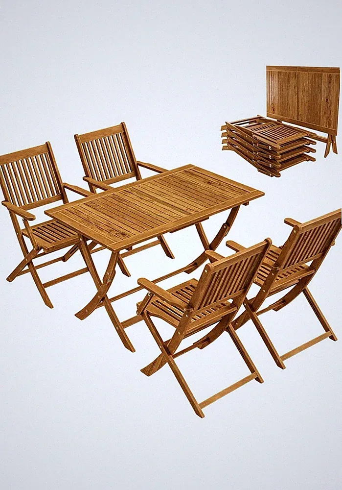 Gartenmöbel Set Wetterfest Klappbar Akazie 5-TLG. Holz Armlehne 120x70cm