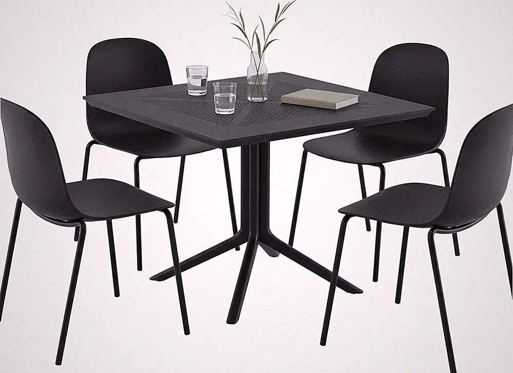 Gartenmöbel-Set Zeron mit 4 Stapelstühlen und quadratischem Esstisch 80x80 cm
