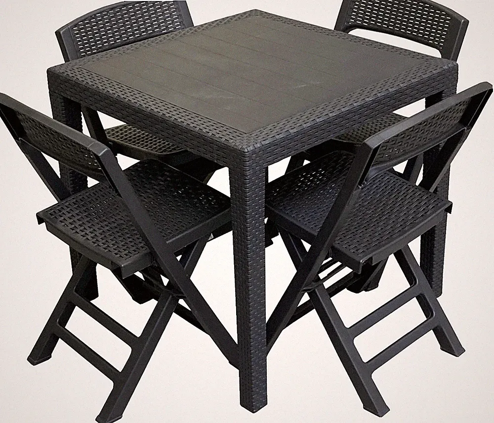 Gartenmöbel Sitzgruppe Terrasse 5-tlg Schwarz Kunststoff Camping Garten Rattan