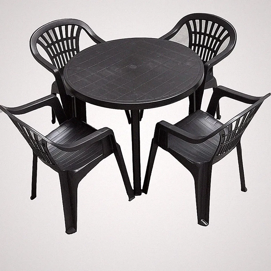 Gartenmöbel Sitzgruppe Terrasse 5tlg Schwarz Kunststoff Stapelbar Balkon Bistro