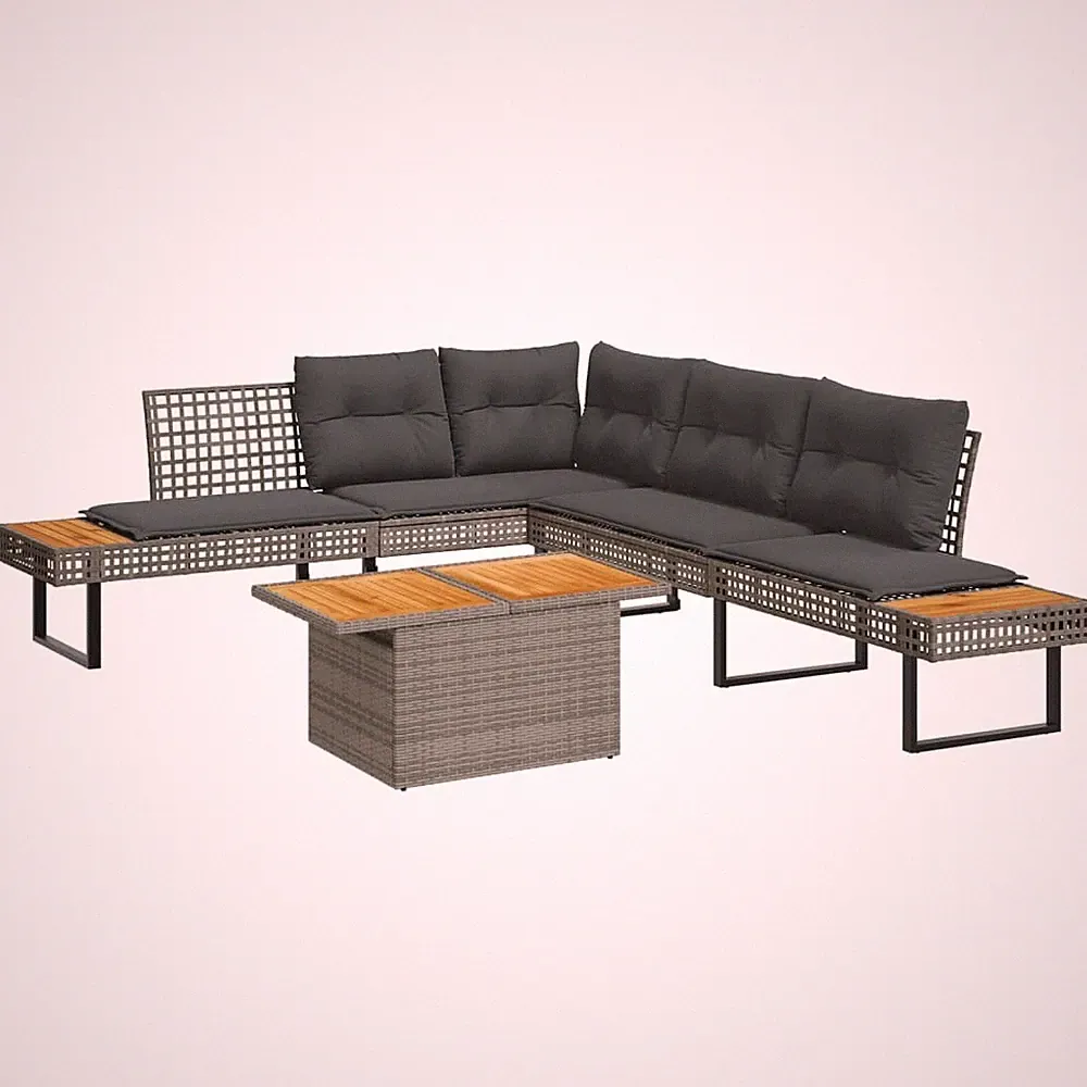 Gartenmöbel Sofa Garnitur Sitzgruppe Lounge 2tlg. Poly Rattan Akazienholz vidaXL