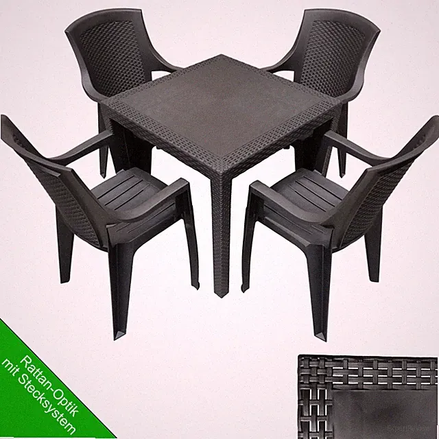 Gartenmöbel Terrassenmöbel Esstisch + 4 Stühle Rattan Optik Anthrazit Balkon Set