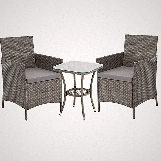 Gartenmöbelset 3-tlg. Rattan Outdoor Gartenlounge SVITA BROOKLYN BISTRO Grau
